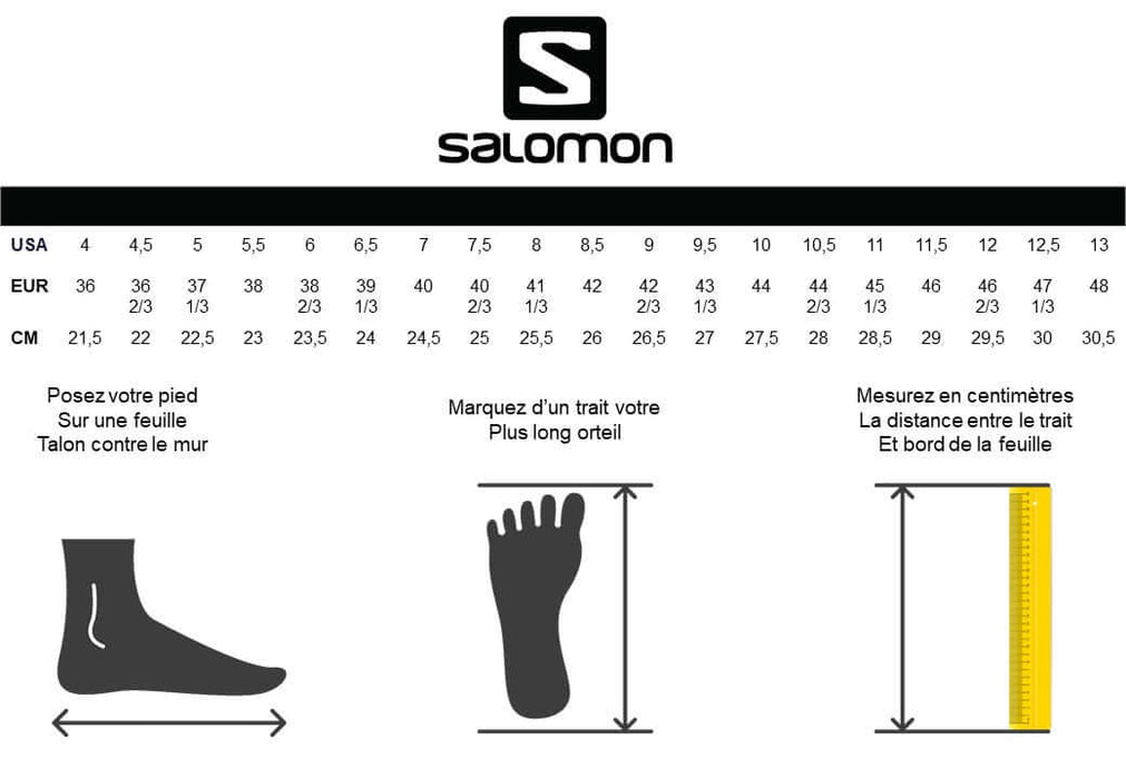 guide des tailles des chaussures salomon